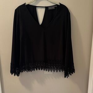 ASTR Black Blouse with Crochet Hem